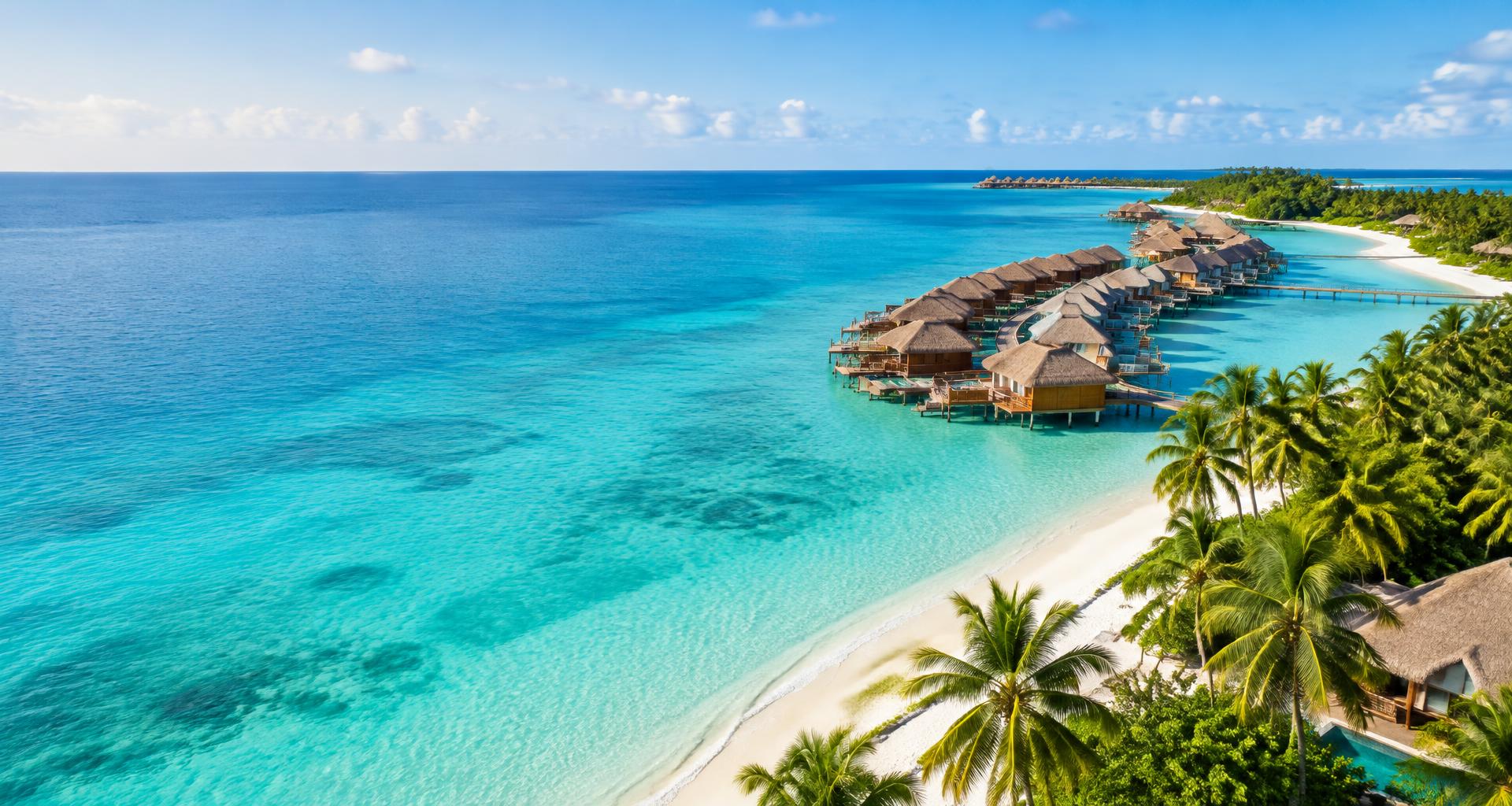 Turquoise waters and island villas in the Maldives